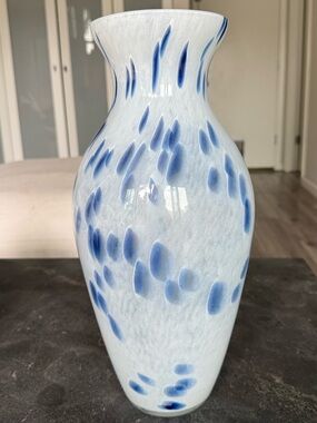 Italian Glass Vase White with Blue Spots